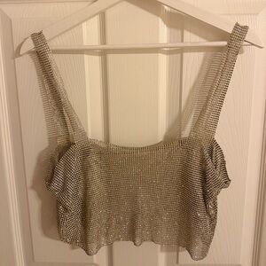 Silver Rhinestone Embellished Women's Crop Top